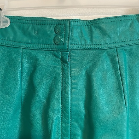 Retro 80s Leather Skirt Teal Mini 6 90s Max Edgy Glam Rock VTG Yucatán Bay - Picture 10 of 15
